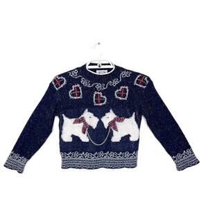 Vtg HEARTWORKS Youth Child Scottie Dog Hearts Sweater Applique 80's Sz S 7/8‎